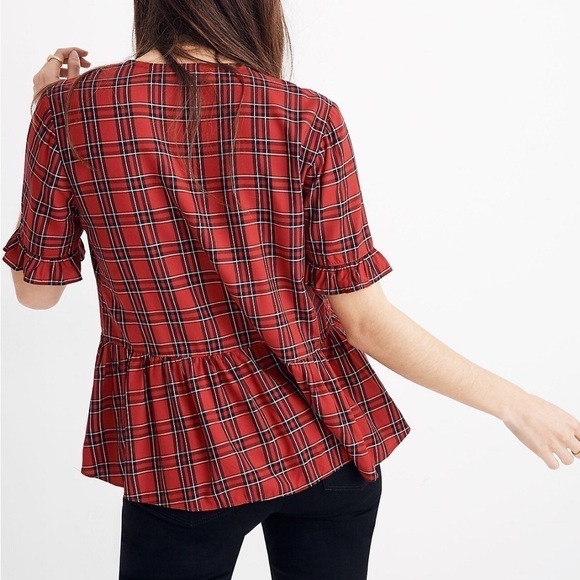 MADEWELL Studio Ruffle-Hem Top in Clanton Plaid Tartan Button Peplum Blouse - Picture 2 of 8